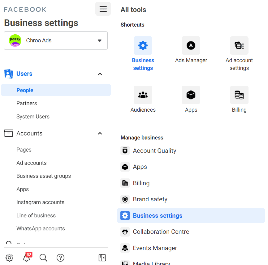 how to add business account facebook